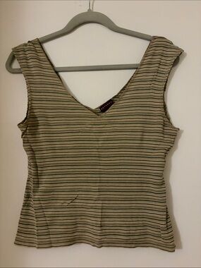 Striped V-Neck Tank Top in Beige and Olive